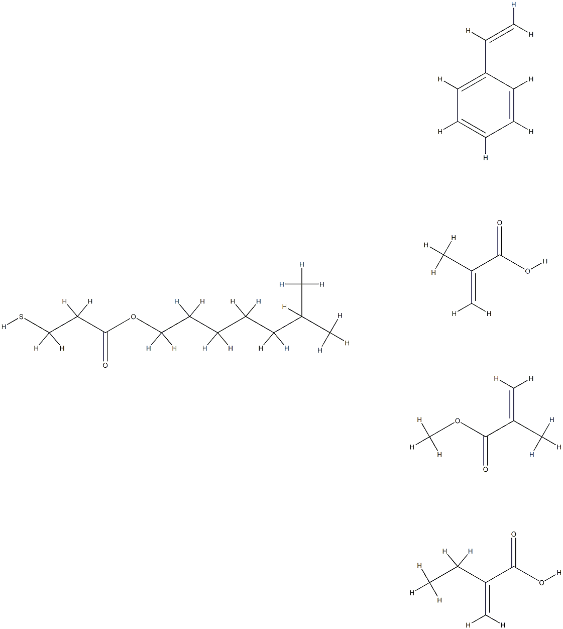 2-Propenoic acid, 2-methyl-, telomer with ethenylbenzene, ethyl 2-propenoate, isooctyl 3-mercaptopropanoate and methyl 2-methyl-2-propenoate Struktur