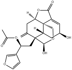 (1R,10aR)-7-[(S)-2-Acetoxy-2-(3-furyl)ethyl]-6,6aβ,7,8-tetrahydro-5β,8α-dihydroxy-11-methylene-1β,7β-ethanofuro[3,4-i][2]benzopyran-3(5H)-one Struktur