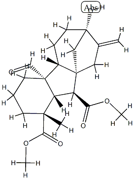 4aα-Formyl-7-hydroxy-1-methyl-8-methylenegibbane-1α,10β-dicarboxylic acid dimethyl ester Struktur