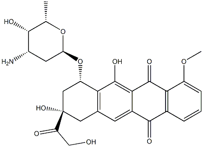 5,12-Naphthacenedione, 10-(3-amino-2,3,6-trideoxy-.alpha.-L-lyxo-hexopyranosyl)oxy-7,8,9,10-tetrahydro-8,11-dihydroxy-8-(hydroxyacetyl)-1-methoxy-, (8S,10S)- Struktur