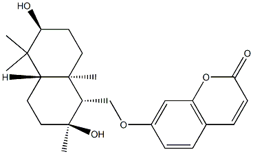 7-[[[(1R,4aβ)-Decahydro-2β,6β-dihydroxy-2,5,5,8aα-tetramethylnaphthalen]-1α-yl]methoxy]-2H-1-benzopyran-2-one Struktur