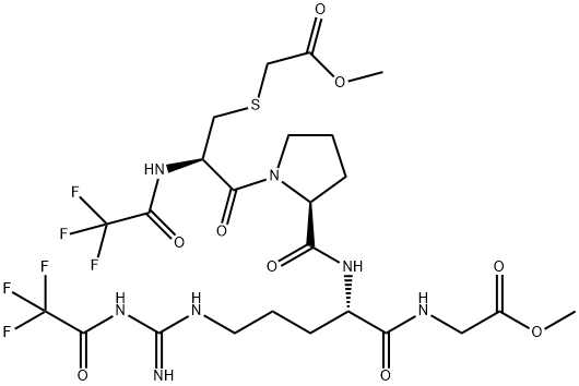 N-[N5-[Imino[(trifluoroacetyl)amino]methyl]-N2-[1-[S-(2-methoxy-2-oxoethyl)-N-(trifluoroacetyl)-L-Cys-]L-Pro-]-L-Orn-]Gly-OMe Struktur