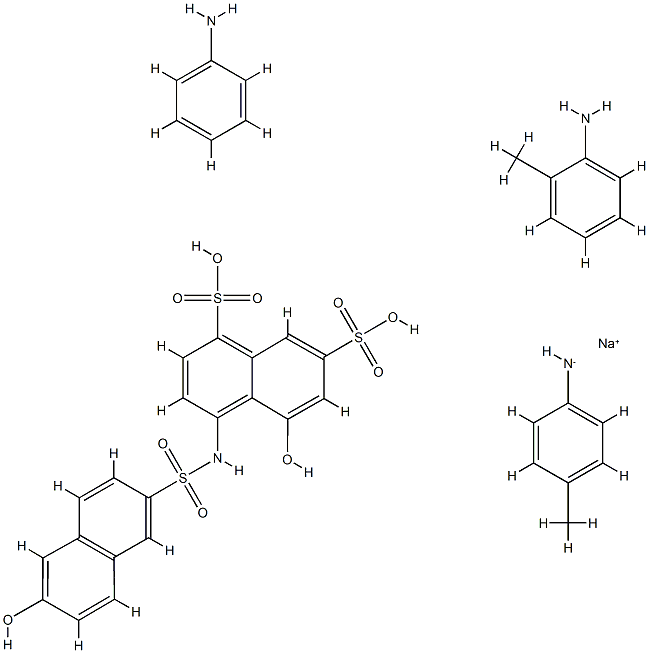 1,7-Naphthalenedisulfonic acid, 5-hydroxy-4-[[(6-hydroxy- 2-naphthalenyl)sulfonyl]amino]-, coupled with diazotized aniline, o-and p-toluidine, sodium salts Struktur