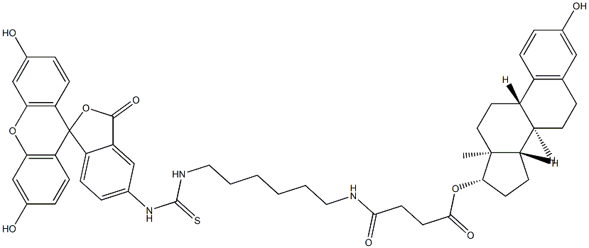 N-(estradiol-17 beta-succinylaminohexyl)-N'-fluoresceinyl-thiourea Struktur