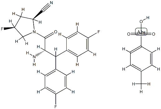 2-Pyrrolidinecarbonitrile, 1-[(2S)-2-aMino-3,3-bis(4-fluorophenyl)-1-oxopropyl]-4-fluoro-, (2S,4S)-, 4-Methylbenzenesulfonate (1:1) Struktur