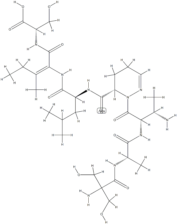 [2-[[[(6S)-1-[(3S)-N-(2-Hydroxymethyl Ser-L-Ala-)-3-amino-L-Abu-]-1,4,5,6-tetrahydropyridazin-6-yl]carbonyl-L-Leu-]amino]-3-methyl-2-pentenoyl]-L-Ser-OH Struktur