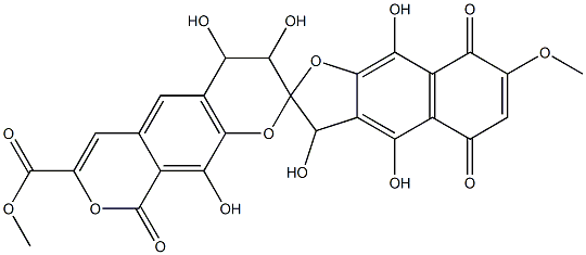 4,5',8',9-Tetrahydro-3,3',4,4',9',10-hexahydroxy-7'-methoxy-5',8',9-trioxospiro[benzo[1,2-b:5,4-c']dipyran-2(3H),2'(3'H)-naphtho[2,3-b]furan]-7-carboxylic acid methyl ester Struktur