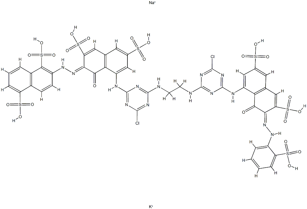 1,5-Naphthalenedisulfonic acid,2-[[8-[[4-chloro-6-[[2-[[4-chloro-6-[[8-hydroxy-3,6-disulfo-7-[(2-sulfophenyl)azo]-1-naphthalenyl]amino]-1,3,5-triazin-2-yl]amino]ethyl]amino]-1,3,5-triazin-2-yl]amino]-1-hydroxy-3,6-disulfo-2-naphthalenyl]azo]-,potas Struktur