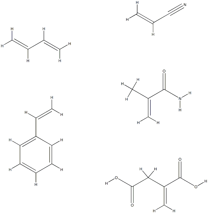 Butanedioic acid, methylene-, polymer with 1,3-butadiene, ethenylbenzene, 2-methyl-2-propenamide and 2-propenenitrile Struktur