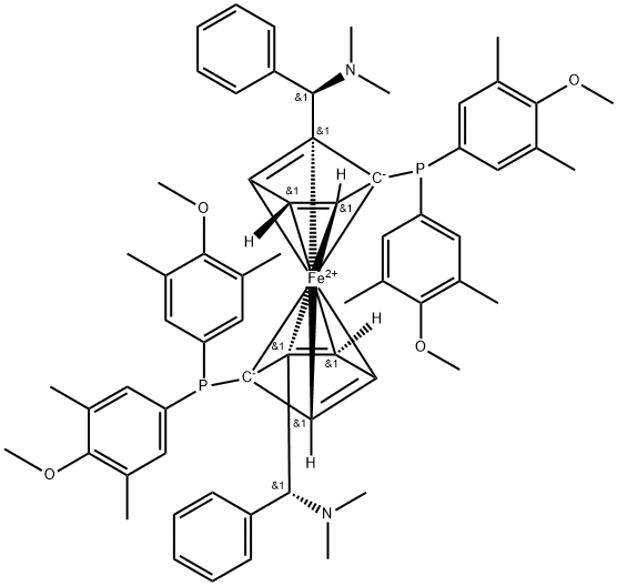 (aR,aR)-2,2'-Bis(a-N,N-diMethylaMinophenylMethyl)-(S,S)-1,1'-bis[di-(3,5-diMethyl-4-Methoxyphenyl)-phosphino]-ferrocene Struktur