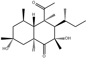 (2S,3R,4R,4aα,8aβ)-4-Acetyl-3,4,4a,5,6,7,8,8a-octahydro-2β,7β-dihydroxy-2α,4,5α,7α-tetramethyl-3-[(R)-1-methylpropyl]-1(2H)-naphthalenone Struktur