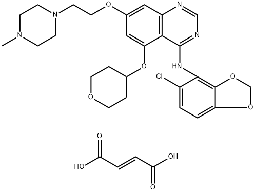 4-QuinazolinaMine, N-(5-chloro-1,3-benzodioxol-4-yl)-7-[2-(4-Methyl-1-piperazinyl)ethoxy]-5-[(tetrahydro-2H-pyran-4-yl)oxy]-, (2E)-2-butenedioate (1:2) Struktur