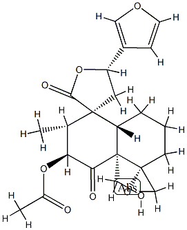 (3S,5S,5'S)-3'α-(Acetyloxy)-5-(3-furanyl)-2',3',4,5,6',7',8',8'aα-octahydro-4'aβ-(hydroxymethyl)-2'β-methyldispiro[furan-3(2H),1'(5'H)-naphthalene-5',2''-oxirane]-2,4'(4'aH)-dione Struktur