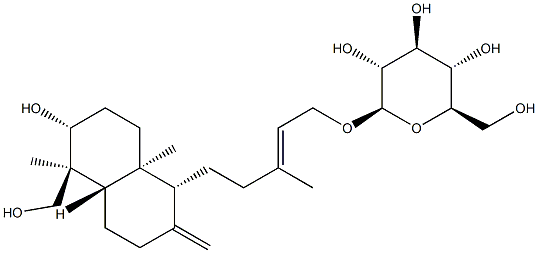 [(E)-5-[[(1R,4aβ)-Decahydro-6α-hydroxy-5β-(hydroxymethyl)-5,8aα-dimethyl-2-methylenenaphthalen]-1α-yl]-3-methyl-2-pentenyl]β-D-glucopyranoside Struktur