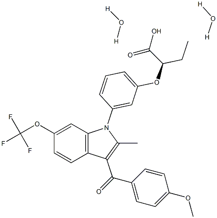 Butanoic acid, 2-[3-[3-(4-Methoxybenzoyl)-2-Methyl-6-(trifluoroMethoxy)-1H-indol-1-yl]phenoxy]-, hydrate (1:2), (2R)- Struktur