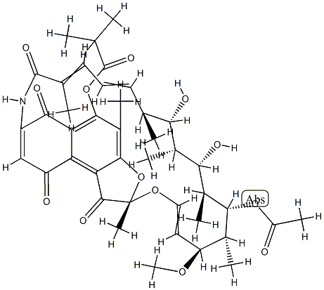 (2S,16S,17S,18R,19S,20S,21S,22R,23S)-21-(acetyloxy)-17,19-dihydroxy-23-methoxy-2,4,12,16,18,20,22-heptamethyl-1,6,9,11-tetraoxo-1,2,6,9-tetrahydro-2,7-(epoxypentadeca[1,11,13]trienoimino)naphtho[2,1-b\n]furan-5-yl 2-methylpropanoate Struktur