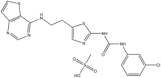 N-(3-Chlorophenyl)-N'-[5-[2-(thieno[3,2-d]pyrimidin-4-ylamino)ethyl]-2-thiazolyl]urea methanesulfonate (1:1) Struktur