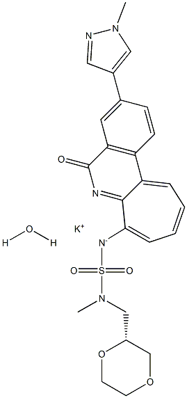 SulfaMide, N-[(2R)-1,4-dioxan-2-ylMethyl]-N-Methyl-N'-[3-(1-Methyl-1H-pyrazol-4-yl)-5-oxo-5H-benzo[4,5]cyclohepta[1,2-b]pyridin-7-yl]-, potassiuM salt, hydrate (1:1:1) Struktur