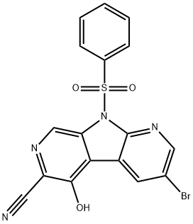 9H-Pyrrolo[2,3-b:5,4-c']dipyridine-6-carbonitrile, 3-broMo-5-hydroxy-9-(phenylsulfonyl)- Struktur