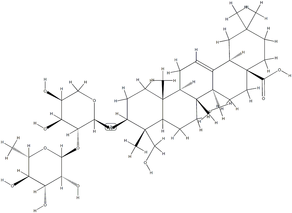 3-[[2-O-(α-L-Rhamnopyranosyl)-α-L-arabinopyranosyl]oxy]-23-hydroxyolean-12-en-28-oic acid Struktur