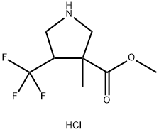 3-Methyl-4-trifluoromethyl-pyrrolidine-3-carboxylic acid methyl ester hydrochloride Struktur