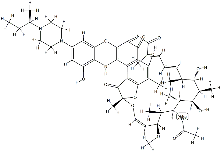 1-Deoxy-1'-dehydro-3'-hydroxy-1-oxo-5'-[4-[(R)-1-methylpropyl]piperazino]rifamycin VIII Struktur