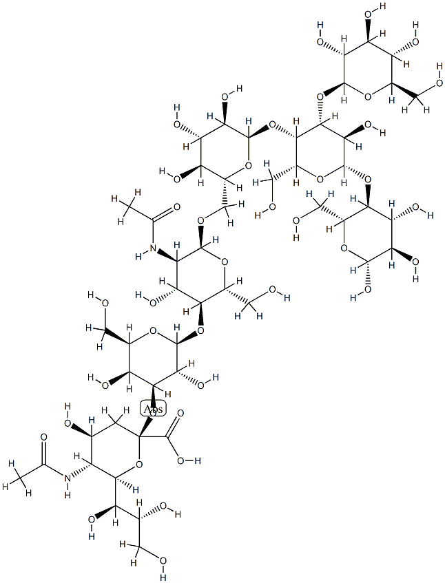 (2S,4S,5R,6R)-5-acetamido-2-[(2S,3R,4S,5S,6R)-2-[(2R,3S,4R,5R,6S)-5-ac etamido-4-hydroxy-2-(hydroxymethyl)-6-[[(2R,3R,4S,5R,6R)-3,4,5-trihydr oxy-6-[(2R,3S,4S,5R,6S)-5-hydroxy-2-(hydroxymethyl)-4-[(2S,3R,4S,5R,6R )-3,4,5-trihydroxy-6-(hydroxymethyl)oxan-2-yl]oxy-6-[(2R,3R,4S,5R,6R)- 4,5,6-trihydroxy-2-(hydroxymethyl)oxan-3-yl]oxy-oxan-3-yl]oxy-oxan-2-y l]methoxy]oxan-3-yl]oxy-3,5-dihydroxy-6-(hydroxymethyl)oxan-4-yl]oxy-4 -hydroxy-6-[(1S,2R)-1,2,3-trihydroxypropyl]oxane-2-carboxylic acid Struktur