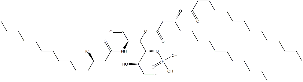 [(2S,3S,4R,5R)-1-fluoro-2-hydroxy-5-[[(3S)-3-hydroxytetradecanoyl]amin o]-6-oxo-4-[(3R)-3-tetradecanoyloxytetradecanoyl]oxy-hexan-3-yl]oxypho sphonic acid Struktur