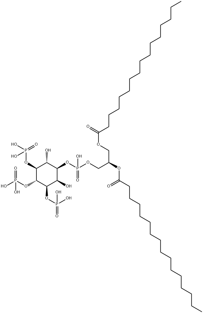 D-myo-Inositol, 1-(2R)-2,3-bis(1-oxohexadecyl)oxypropyl hydrogen phosphate 3,4,5-tris(dihydrogen phosphate) Struktur