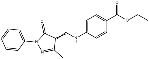 Ethyl=4-[[(3-methyl-5-oxo-1-phenyl-2-pyrazolin-4-ylidene)methyl]amino]benzoate Struktur