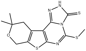 10,10-dimethyl-5-(methylsulfanyl)-10,11-dihydro-8H-pyrano[4',3':4,5]thieno[3,2-e][1,2,4]triazolo[4,3-c]pyrimidine-3(2H)-thione Struktur