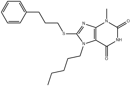 3-methyl-7-pentyl-8-[(3-phenylpropyl)sulfanyl]-3,7-dihydro-1H-purine-2,6-dione Struktur