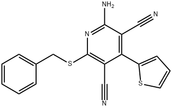 2-amino-6-(benzylsulfanyl)-4-(2-thienyl)-3,5-pyridinedicarbonitrile Struktur