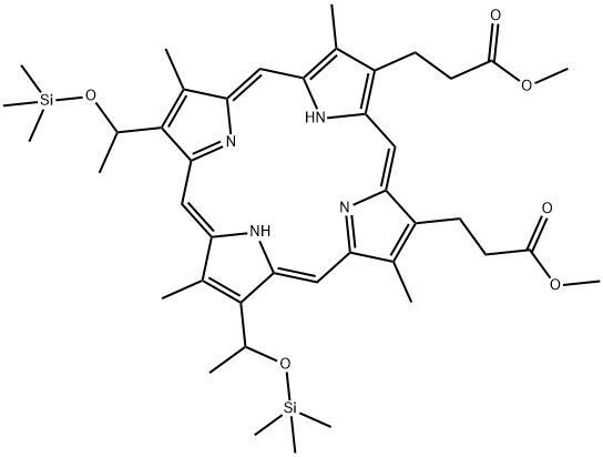 3,7,12,17-Tetramethyl-8,13-bis[1-[(trimethylsilyl)oxy]ethyl]-21H,23H-porphyrin-2,18-dipropanoic acid dimethyl ester Struktur