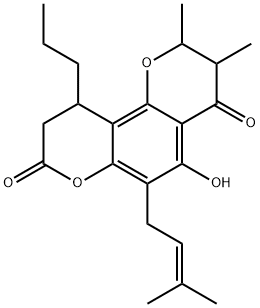 2,3,9,10-Tetrahydro-5-hydroxy-2,3-dimethyl-6-(3-methyl-2-butenyl)-10-propyl-4H,8H-benzo[1,2-b:3,4-b']dipyran-4,8-dione Struktur