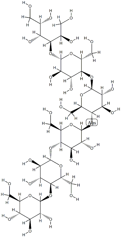 O-beta-D-Glucopyranosyl-(1-4)-O-beta-D-glucopyranosyl-(1-4)-O-beta-D-glucopyranosyl-(1-4)-O-beta-D-glucopyranosyl-(1-4)-O-beta-D-glucopyranosyl-(1-4)-D-glucitol Struktur