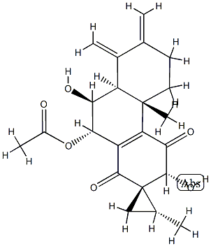 (1S,2R)-10'β-Acetoxy-3',4',4'b,5',6',7',8',8'aβ,9',10'-decahydro-3'β,9'α-dihydroxy-2,4'bα-dimethyl-7',8'-bis(methylene)spiro[cyclopropane-1,2'(1'H)-phenanthrene]-1',4'-dione Struktur