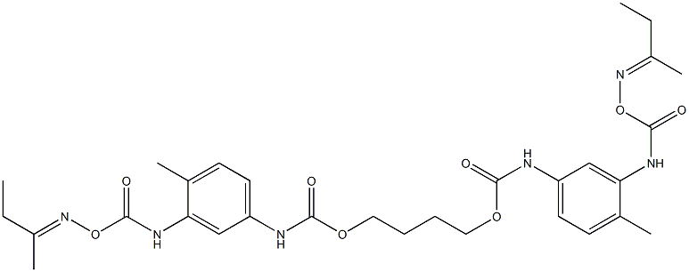 Poly(oxy-1,4-butanediyl), .alpha.-4(or 6)-methyl-3-(1-methylpropylidene)aminooxycarbonylaminophenylaminocarbonyl-.omega.-4(or 6)-methyl-3-(1-methylpropylidene)aminooxycarbonylaminophenylaminocarbonyloxy- Struktur