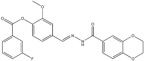 [4-[(7,10-dioxabicyclo[4.4.0]deca-2,4,11-triene-3-carbonylhydrazinylidene)methyl]-2-methoxy-phenyl] 3-fluorobenzoate Struktur