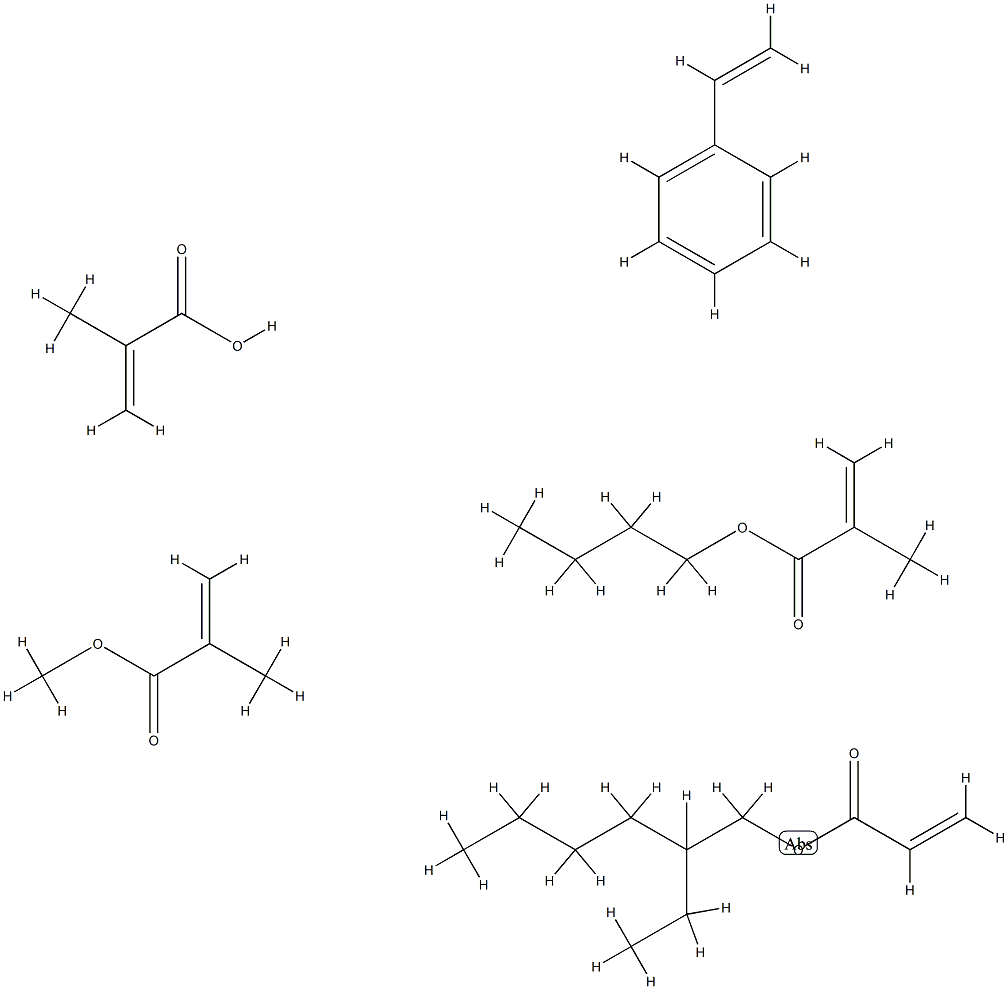 2-Propenoic acid, 2-methyl-, polymer with butyl 2-methyl-2-propenoate, ethenylbenzene, 2-ethylhexyl 2-propenoate and methyl 2-methyl-2-propenoate Struktur