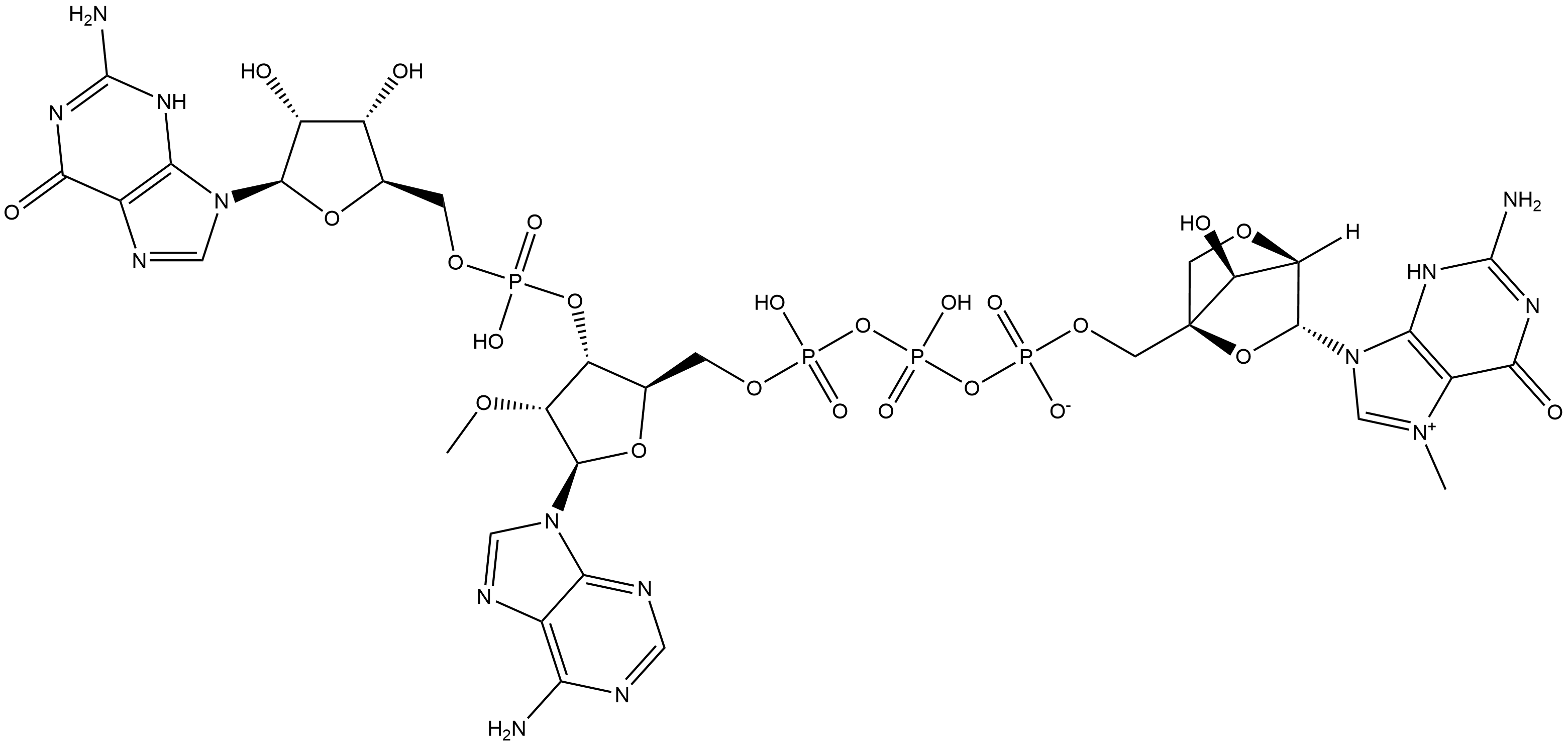 CAP 6
m7G(LNA)(5')ppp(5')(2'OMeA)pG 100mM Ammonium Solution Struktur