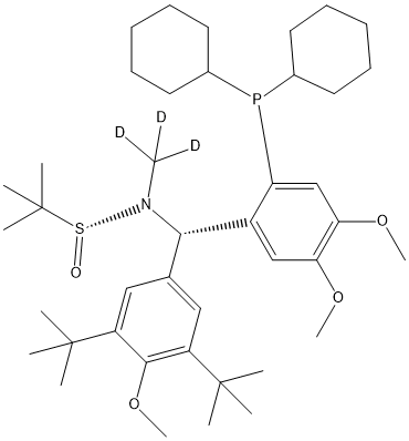 (R)-N-((S)-(3,5-di-tert-butyl-4-methoxyphenyl)(2-(dicyclohexylphosphanyl)-4,5-dimethoxyphenyl)methyl)-2-methyl-N-(methyl-d3)propane-2-sulfinamide Struktur