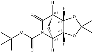 exo-tert-butyl 2,2-dimethyl-6-oxotetrahydro-4,7-methano[1,3]dioxolo[4,5-c]pyridine-5(6H)-carboxylate Struktur