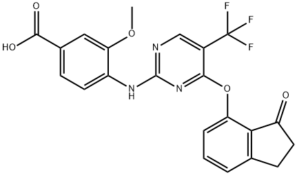 3-methoxy-4-(4-(3-oxo-2,3-dihydro-1H-inden-4-yloxy)-5-(trifluoromethyl)pyrimidin-2-ylamino)benzoic acid Struktur