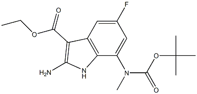 2-Amino-7-(Boc-methyl-amino)-5-fluoro-1H-indole-3-carboxylic acid ethyl ester Struktur