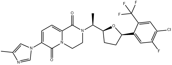 2-((S)-1-((2S,5R)-5-(4-CHLORO-5-FLUORO-2-(TRIFLUOROMETHYL)PHENYL)TETRAHYDROFURAN-2-YL)ETHYL)-7-(4-METHYL-1H-IMIDAZOL-1-YL)-3,4-DIHYDRO-2H-PYRIDO[1,2-A]PYRAZINE-1,6-DIONE Struktur