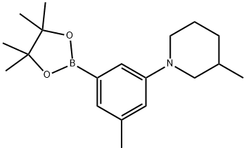 3-methyl-1-(3-methyl-5-(4,4,5,5-tetramethyl-1,3,2-dioxaborolan-2-yl)phenyl)piperidine Struktur