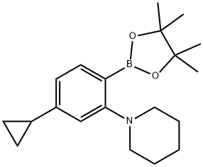 1-(5-cyclopropyl-2-(4,4,5,5-tetramethyl-1,3,2-dioxaborolan-2-yl)phenyl)piperidine Struktur