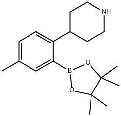 4-(4-methyl-2-(4,4,5,5-tetramethyl-1,3,2-dioxaborolan-2-yl)phenyl)piperidine Struktur