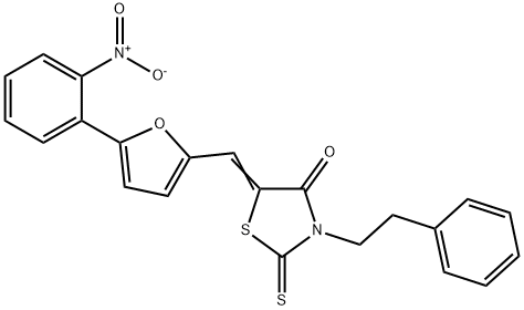 5-[(5-{2-nitrophenyl}-2-furyl)methylene]-3-(2-phenylethyl)-2-thioxo-1,3-thiazolidin-4-one Struktur